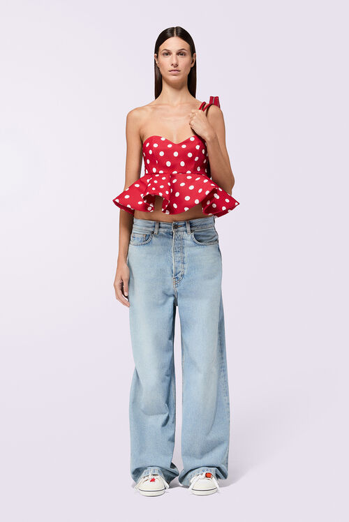 Polka Dot Peplum Crop Top Red